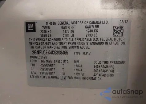 2012 Chevrolet Equinox Ls z USA, uszkodzony, nr VIN 2GNFLCEK4C6308465